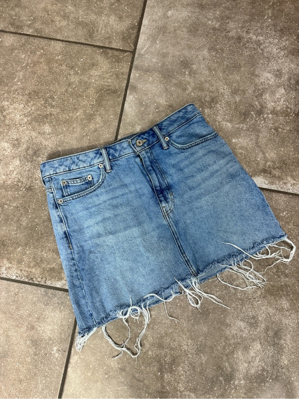 Lucky Brand Light Blue Denim Mini Skirt with Frayed Hem
